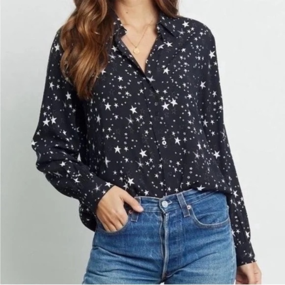 Rails Noemi Star Print Long Sleeve Black Galaxy Shirt Button Front - Picture 1 of 14